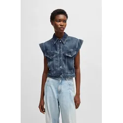 Jeansjacke BOSS ORANGE "DENIM VEST 1.0 Premium Damenmode", Damen, Gr. XL (42), light, pastel blau 452, Denim/Jeans, Obermaterial: 90% Baumwolle, 10% Hanf, unifarben, casual, Kurzarm, Jacken, mit femininen Schulter Details