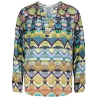 Cartoon Casual-Bluse mit Muster in Green/Blue | 46