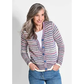 GOLDNER Strickjacke Langarm Jacke Damen mit Grafikmuster und V-Ausschnitt Bunt 38