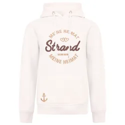 Hoodie ZWILLINGSHERZ ""Meine Heimat"", Damen, Gr. SM (S/M), weiß, Sweatware, Obermaterial: 50% Baumwolle, 50% Polyester, modisch, normal normal, ohne Ausschnitt, Langarm angesetztes Bündchen, Sweatshirts, mit aufgesticktem "Strand"-Schriftzug vorne und hinten