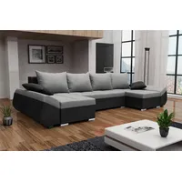 Fun Möbel Wohnlandschaft U-Form KLEO mit Schlaffunktion Schwarz-Grau -