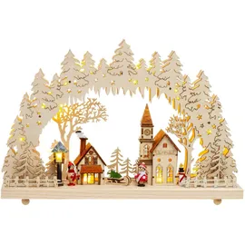 SIKORA LB52 beleuchteter LED Holz Schwibbogen WINTERDORF inklusive Trafo