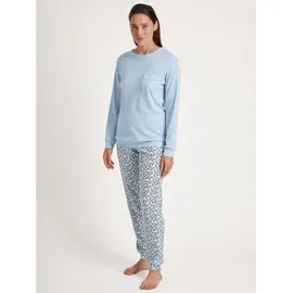 CALIDA Sweet Dreams Bündchen-Pyjama Damen, aus 100% Baumwolle, Hose mit stoffbezogenem Gummibund