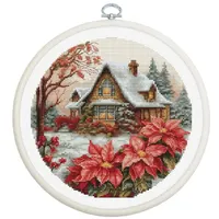 Luca-S Kreativset Luca-S Kreuzstich Stickpackung mit Stickrahmen "Kleines Haus im Wald", (embroidery kit by Marussia)