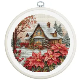 Luca-S Kreativset Luca-S Kreuzstich Stickpackung mit Stickrahmen "Kleines Haus im Wald", (embroidery kit by Marussia)