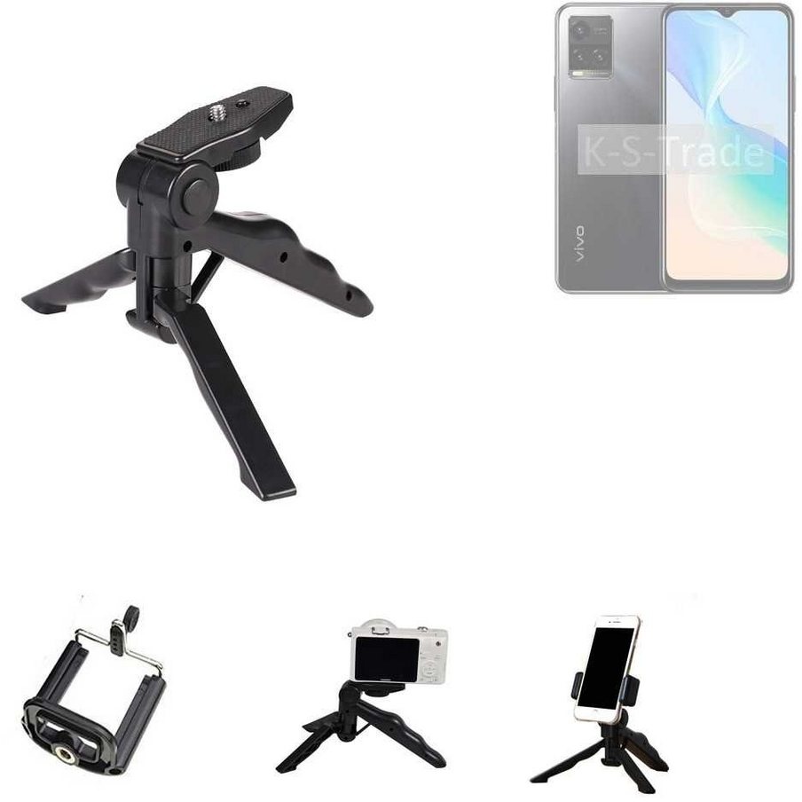 K-S-Trade für Vivo Y33s Smartphone-Halterung, (Stativ Tisch-Ständer Dreibein Handy-Stativ Ständer Mini-Stativ) schwarz