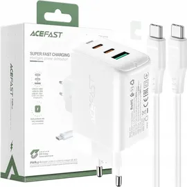 OEM Acefast 2W1 Netzwerk-Ladegerät 2x Usb C / Usb 65w Pd, Qc 3.0+Kabel Weiß