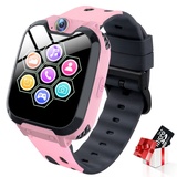PTHTECHUS Smartwatch Kinder - Kind Uhr Telefon mit 7 Spiel Musik Anruf Kamera Wecke [1 GB Micro SD Enthalten] Touchscreen Kinderuhr für Jungen und Mädchen 3-12 Jahre Geburtstags Geschenke (Rosa)