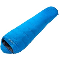 COLUMBUS Everest 200 | 3-Jahreszeiten-Mumienschlafsack mit Verstellbarer Kaputze aus Daunen in Blau und Grau. Leicht und platzsparend. 210x75x50 cm