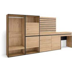 SKRAUT HOME Schuhschrank, Platzsparender Schrank, 297x35x145 cm, Schlafzimmer, Offener Schrank, Kommode, Dekorative Paneele, Frisiertisch, Eiche - 458_32