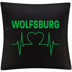 multifanshop Kissenbezug - Wolfsburg - Herzschlag - Druck grün - Kissen