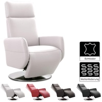 Cavadore TV-Sessel Cobra / Fernsehsessel mit Liegefunktion, Relaxfunktion / Stufenlos verstellbar / Ergonomie M / Belastbar bis 130 kg / 71 x 110 x 82 / Echtleder Weiß