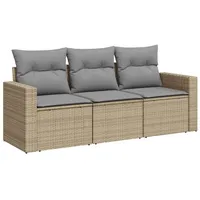 vidaXL 3-tlg. Garten-Sofagarnitur mit Kissen Beige Poly Rattan