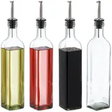 Relaxdays Essig- und Ölspender Set 4 Glasflaschen 500 ml Ausgießer transparent