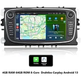 GABITECH 7 zoll Android 13 Autoradio GPS Navi Android für Ford Focus II Transit Autoradio (S-Max, Mondeo 9, Galaxy II, C-Max, Kuga. Drahtlos Carplay) schwarz