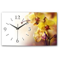 Kreative Feder Funkwanduhr 3D Design-Wanduhr „Orchidee“ aus gebürstetem Aluminium (ohne Ticken; flüsterleises Funkuhrwerk; außergewöhnlich, modern) gelb 50 cm x 30 cm