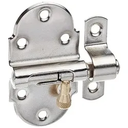 Grendelriegel,m. Messing-Knopf,o.Feder,m.Schlaufe,vernickelt poliert,LxB40x75mm - silber
