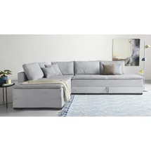 Home Affaire Ecksofa HOME AFFAIRE "Night & Day L-Form, B: 321 cm, mit Dauer-Schlaffunktion 180x200 cm", grau (hellgrau), B:321cm T:218cm, 100% Polyester, Sofas, Ecksofa, Bettfunktion, Bettkasten, Topper & 3 Zierkissen, Boxspringbett in Cord