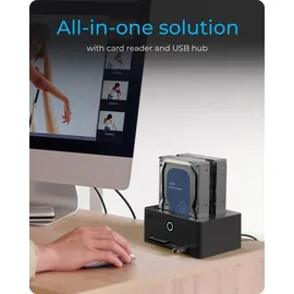 Icy Box IB-1233CL-CR, HDD Docking & Klonstation mit Kartenlesern CF + SD und USB Hub, USB 3.2 Gen1 (5 Gbit/s)