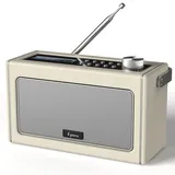 DAB/DAB Plus Radio/UKW Radio mit Bluetooth, Tragbares Digitalradio Retro Bluetooth Radio mit wiederaufladbarem Akku für biszu 15 Stunden Wiedergabe, LCD-Bildschirm, Aux und Headphone Anschlüsse