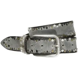Nietengürtel SILBERGIFT, Damen, Gr. 80, grau (taupe), Rindsleder, unifarben, modisch,klassisch, Gürtel, Üppig mit Multitcolour-Nieten besetzt