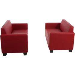 Mendler Sofa-Garnitur Couch-Garnitur 2x 2er Sofa Lyon Kunstleder ~ rot