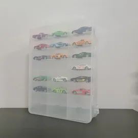 Kruzzel Sammlervitrine Polypropylen zu 46 Fächen 33x 25 x 8,5 cm - Setzkasten für Ihre Sammlung - Organisation Schaukasten für Autos - Matchbox ... - Transparent