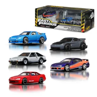 Mattel Europa B.V. Hot Wheels Spielzeugautos, Fast & Furious Tokyo Drift Premiumpaket, 5 Die-Cast-Fahrzeuge aus dem Fast-Film im Maßstab 1:64 in Sammelverpackung, JFL99
