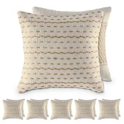 Amagohome Sofakissen 40x40cm 12-teilig Set 2 x 6 VE Dekokissen Zierkissen Baumwolle u. Jute natur