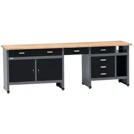 KÜPPER Werkbank 6 Schubladen 2 Türen Sitzraum 84 x 240 x 60 cm Schwarz-Grau