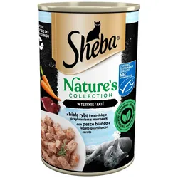SHEBA 400 g Nature's Collection mit weißem Fisch und Leber mit einer Garnierung aus Karotten in Tarte Tatin