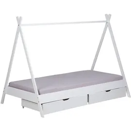 Homestyle4u Hausbett 90 x 200 cm Kiefer lackiert weiß grau