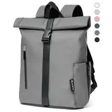 NULSTA Rucksack Rolltop Rucksack Wasserdicht Damen & Herren Daypack Freizeitrucksack, 30*15*40cm,Cityrucksack,Tourenrucksack,Schulrucksack grau