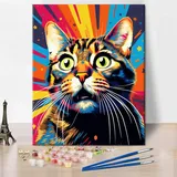 Abstrakte Katze Malen nach Zahlen Malen nach Zahlen für Erwachsene Niedliches Kätzchen Buntes Malen nach Zahlen Kits auf Leinwand Malen nach Zahlen für Anfänger Modernes Deko Kunstwerk 16 "x20"