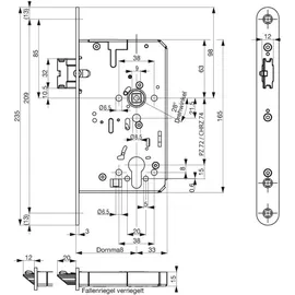 BKS Panik-Einsteckschloss 2116 Fkt.E 20/55/72/9mm