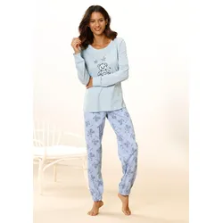 Pyjama VIVANCE DREAMS, Damen, Gr. 56/58, blau (hellblau), Single Jersey, Obermaterial: 100% Baumwolle, bequem lang, Rundhals, Langarm Rippbündchen, Homewear-Sets