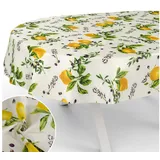 ANRO Tischdecke mit Tee und Kaffee aus Textil Tischtuch mit Beschichtung Tischwäsche (Einzelstück 1-tlg), auch als Gartentischdecke - mit Schutzschicht beige Oval | 140 cm x 180 cm x 0.3 mm