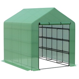 Outsunny Foliengewächshäus mit Regalböden grün 244L x 182B x 213H cm