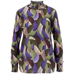Aniston CASUAL Damen Sommer-Bluse mit farbigem Design Langarm-Shirt Frühlings-Bluse 47661825 Braun/Grün/Lila - 38