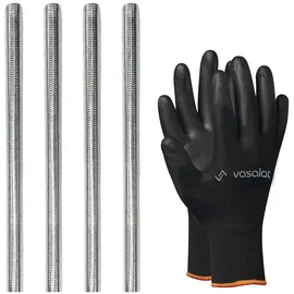 vasalat Gewindestange M4 1000mm verzinkt Set, Festigkeitsklasse 8.8 - Gewindestab mit Außengewinde DIN 976 - hochwertige Metallstange mit Gewinde - 4 Stück