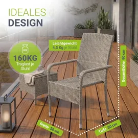 Juskys Yoro Polyrattan Gartenstuhl Grau 8 St.