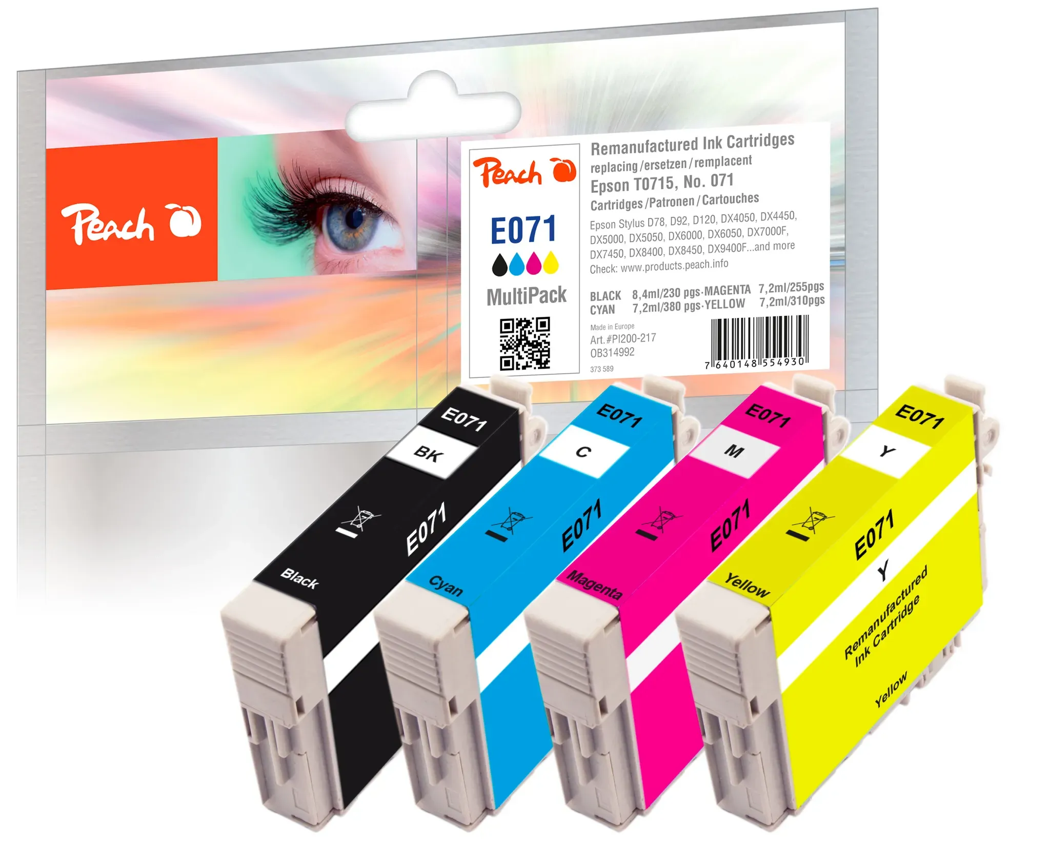 Peach Spar Pack Tintenpatronen kompatibel zu Epson T0715, C13T07154010