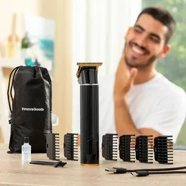 InnovaGoods Wiederaufladbarer Haarschneider T-Form, 3 Geschwindigkeiten, LCD-Display, Inkl. 6 Kämme & USB-C, Wasserdicht, Schwarz Golden, Kunststoff