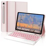 IVEOPPE Tastatur für Samsung Galaxy Tab S9 FE 10.9"/S9 11", Hülle mit Tastatur für Samsung Tab S9/S9FE 2023, Bluetooth Magnetisch 7-Farbige Beleuchtung QWERTZ Touchpad Tastatur Galaxy S9 Tablet, Rosa