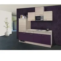 Flex-Well Sofia Singleküche  (210 cm, Violett, Akazie/Aubergine, Mit Elektrogeräten)
