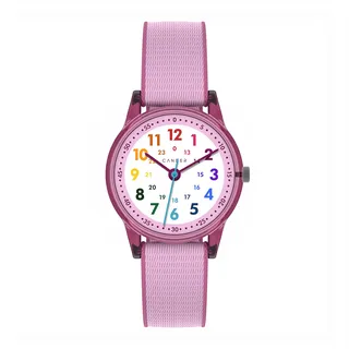 Cander Berlin MNA 0130 F Kinderarmbanduhr Klett Armbanduhr Kinder Mädchen 3 ATM wasserdicht Lernuhr analog pink
