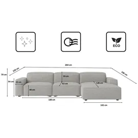 kaiser möbel Ecksofa Cursal L-Form, Stoff Artico, Cement, Rechts - Hellgrau