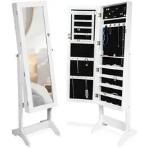 Tectake tectake® Schmuckschrank , mit Ganzkörperspiegel, aufgeteilter Innenraum mit Haken, Schlitzen und Löchern, abschließbar
