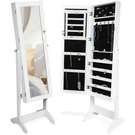 Tectake tectake® Schmuckschrank , mit Ganzkörperspiegel, aufgeteilter Innenraum mit Haken, Schlitzen und Löchern, abschließbar