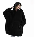 Kapuzendecke Für Erwachsene, Fleecedecke Mit Ärmeln Für Damen Und Herren, Kapuzendecke Mit Ärmeln, Tragbare Taschen, Winter-tv-sofadecke, 95 X 85 Cm, Schwarz
